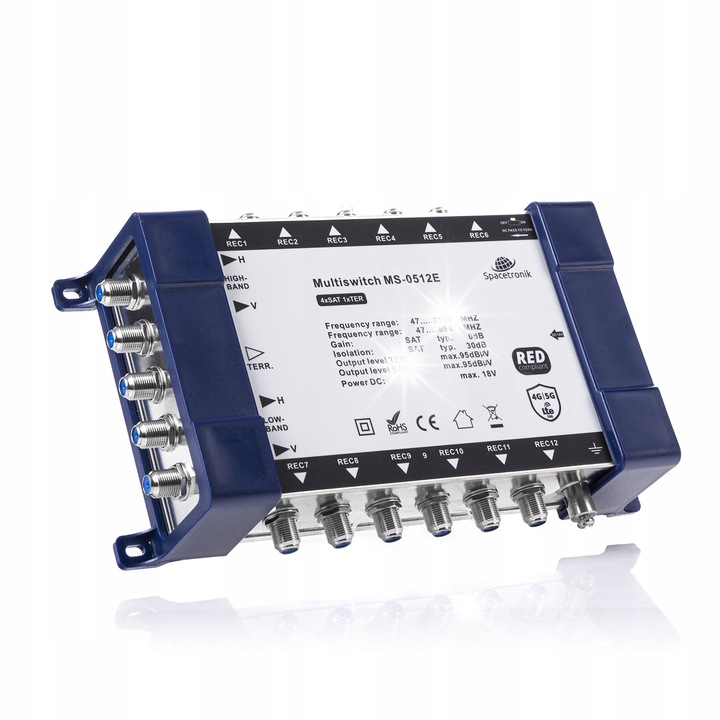 Multikapcsoló 5/12 Spacetronik E-Series, 4 SAT bemenet, 1 TER bemenet, 12 kimenet, 950-2150MHz, 47-694MHz