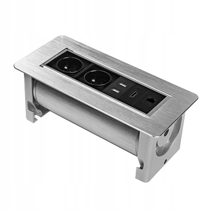 Метален хъб Spacetronik SPS-O26S, 2x захранване, 1x USB, 1x HDMI, 1x RJ45, сребрист, 26,3x12x10,3см