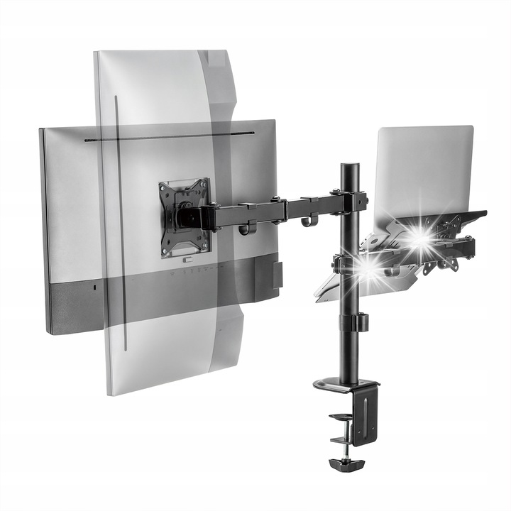 2 в 1 стойка за монитор и лаптоп Spacetronik за бюро, двойна VESA