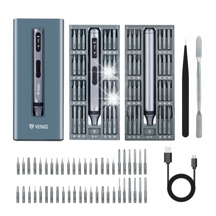 Прецизна електрическа отвертка Yenkee YPT 01, 48 части, 134.5x17мм, батерия 350mAh, многоцветна