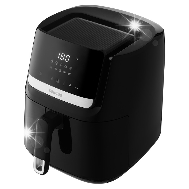 Sencor SFR 6550BK 6,5 literes, 1600W-os, fekete színű, 10 előre beállított programmal rendelkező olajsütő