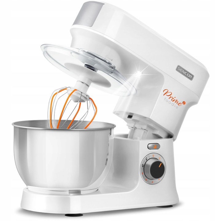 Robot de bucatarie Sencor STM 3760WH, planetar, 1000 W, 6 viteze, 2 programe NutriSmart, cu masina de tocat carne, bol inox, Alb