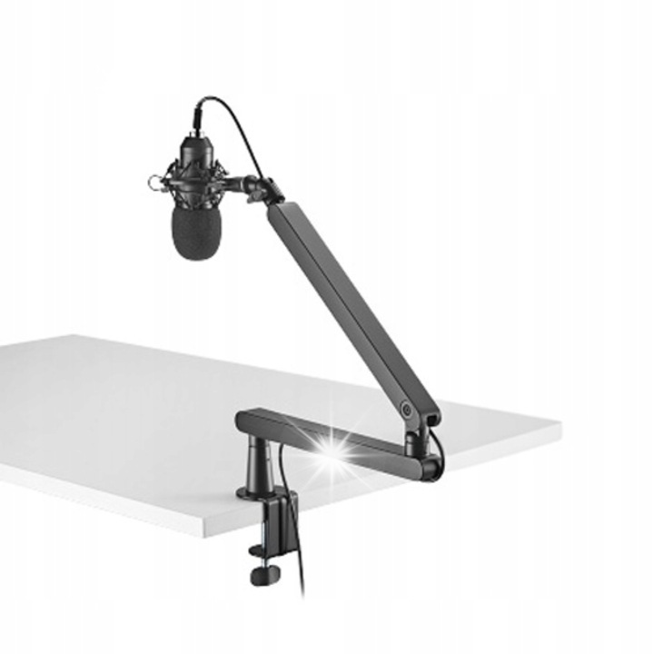 Spacetronik SPA101B asztali mikrofonállvány, matt fekete, állítható magasságú, 2 kg teherbírás, méretek 70x483~755x144~706 mm