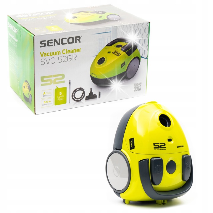 Прахосмукачка Sencor SVC 52GR, 700W, зелена, 5 м обхват, антиалергичен филтър
