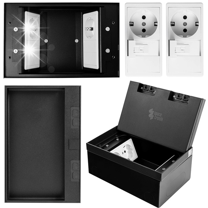 Скрит подов контакт, Spacetronik, черен, 20x13x8,5см