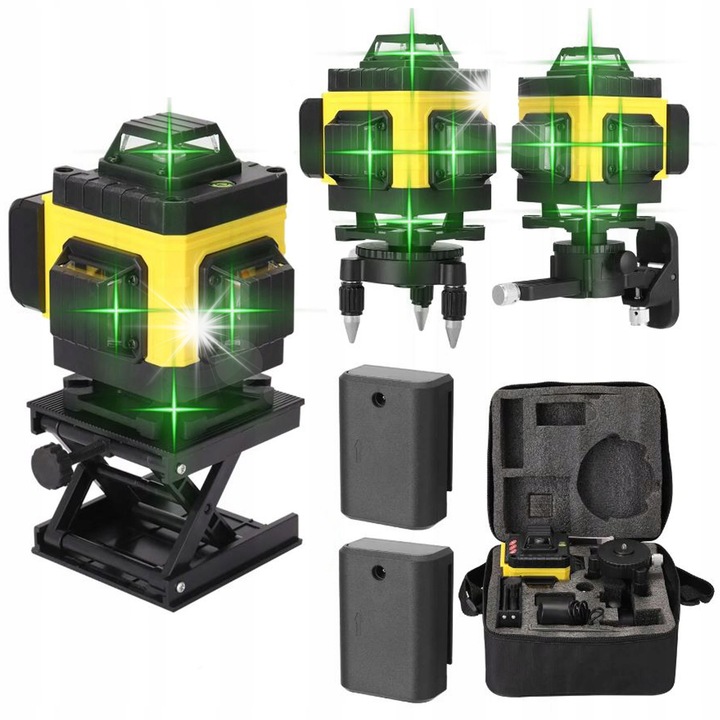 Heckermann 4D lézeres szintező, 3 lézer vonal, IP54, 25m, komplett készlet tartozékokkal