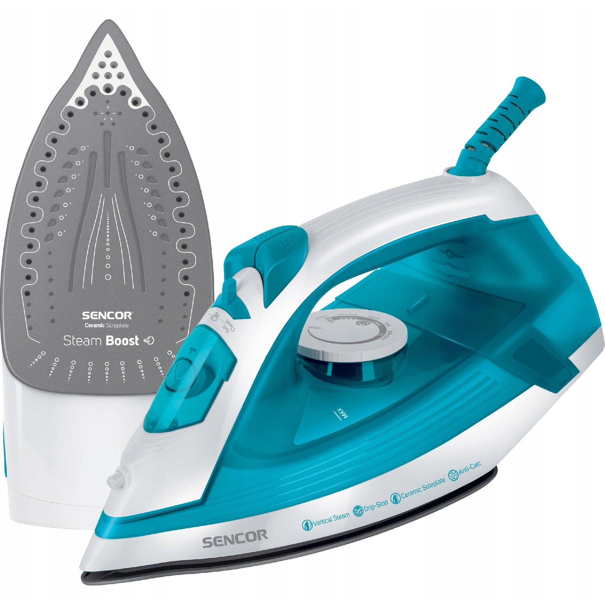 Fier de calcat cu abur Sencor SSI 2800BL, ceramic, albastru, 2200W, 220ml