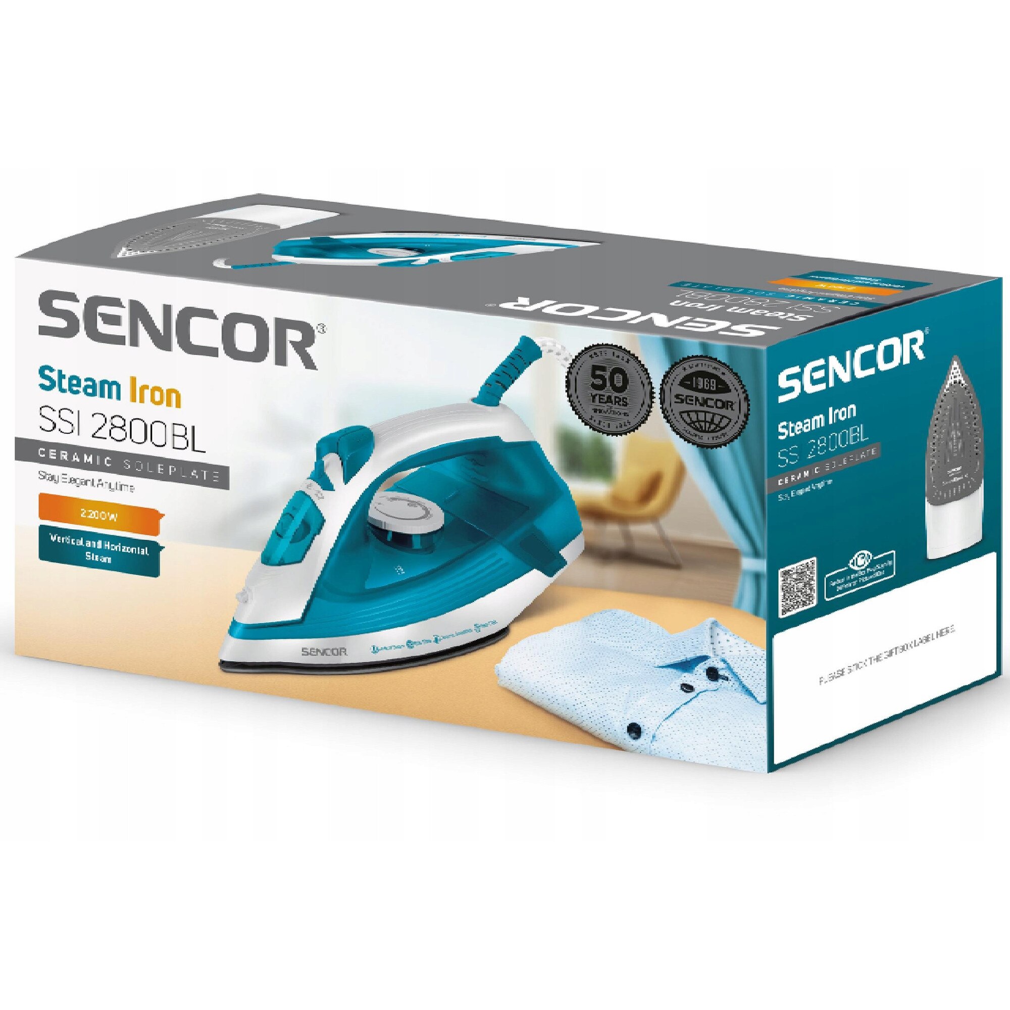 Fier de calcat cu abur Sencor SSI 2800BL, ceramic, albastru, 2200W, 220ml