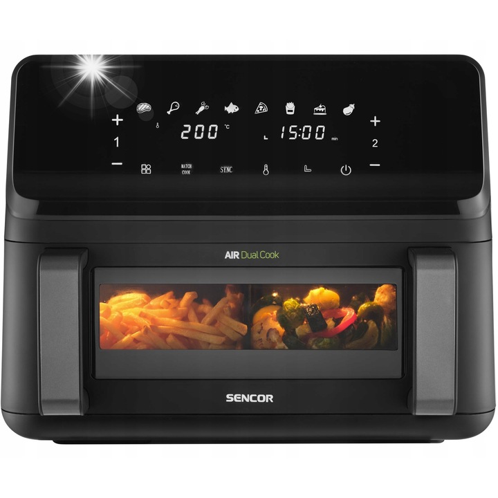 Sencor SFR 9650 Olajmentes Fritőz, 2 Kamra 9L, 2700W, Fekete