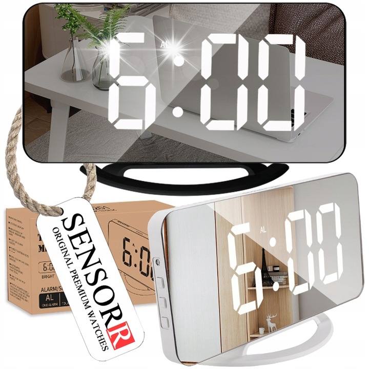 LED elektronikus ébresztőóra, Sensorr, 2024-es modell, fényes kijelző, fehér, 158x78x13mm, komplett készlet