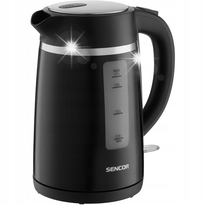 Fierbator electric Sencor 1,7L 2200W, negru cu accente aurii, design modern, 360°