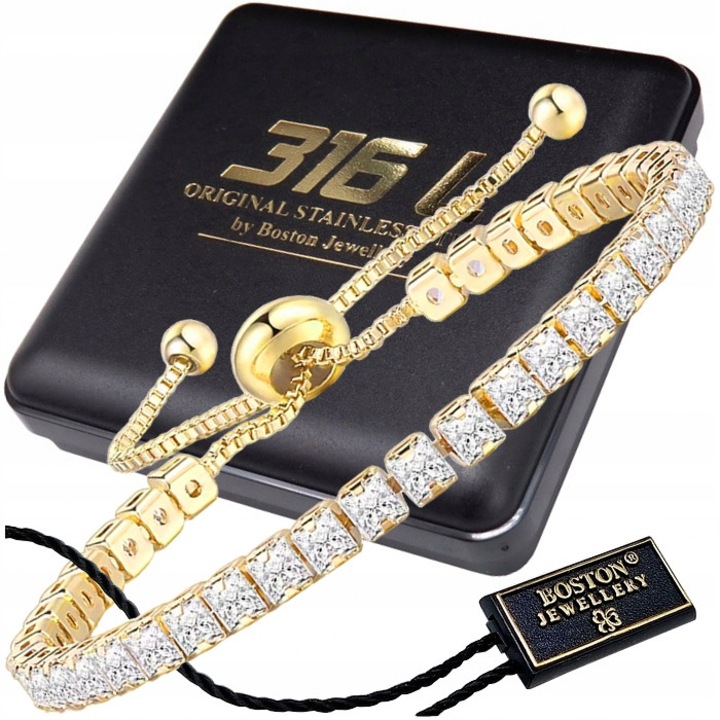 Bratara de dama, Boston Jewellery, cu cristale, aurit 18K, lungime maxima 22,5 cm, latime 7 mm