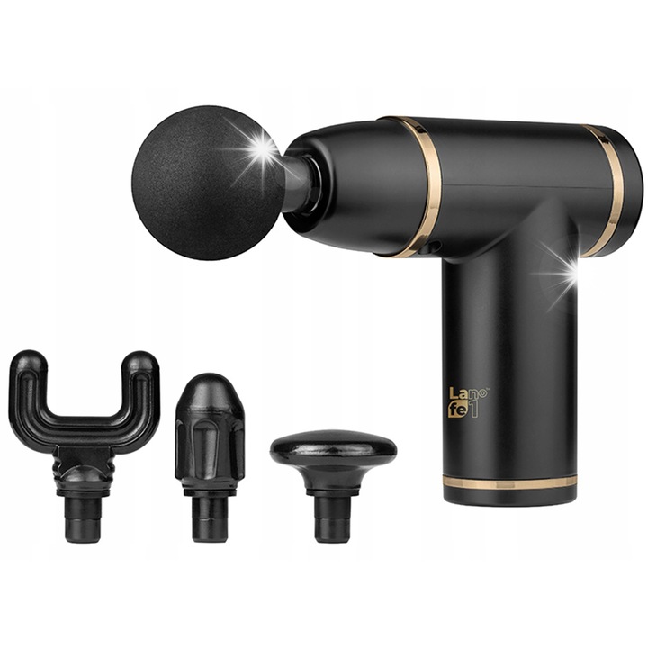 Масажор Lafe GUN001, 4 накрайника, 8 скорости, 3200 перкусии/мин, USB-C, 1800 mAh