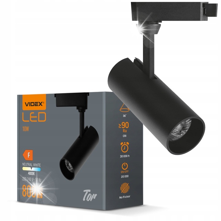 Spot LED 10W, Videx, fehér, 130x50x50mm, sínre szerelhető, 800 Lm