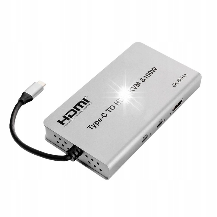 Адаптер USB-C към HDMI 4K Multiport, 3xUSB 3.0, Ethernet, Spacetronik, 140x75x20mm, сив