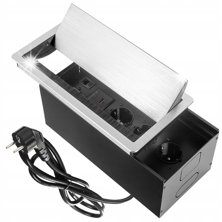 Тройна шуко розетка с USB, Spacetronik, елегантен дизайн, 1,2м кабел, 29x12x14см, сребрист