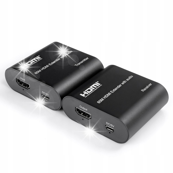 HDMI удължител по LAN Spacetronik SPH-HLC52, 60м предаване, 3,5мм аудио, размери 64x59x22мм