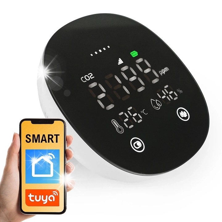 Camera de monitorizare CO2, Spacetronik, wireless, alarma sonora, USB-C, 100x100x30mm, alb