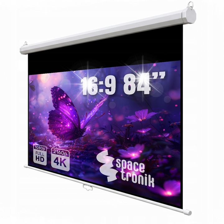 Прожекционен екран Spacetronik 84 инча 16:9 FULL HD 4K, прибиращ се тип