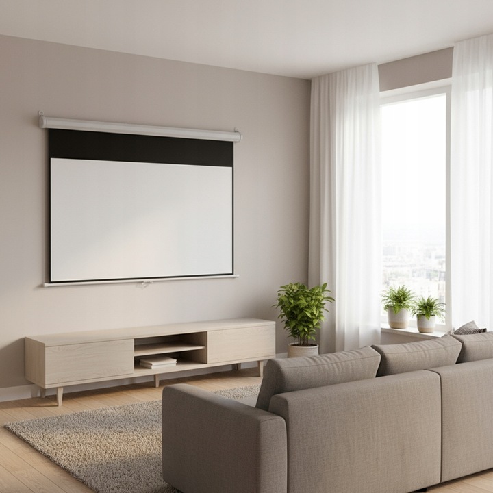 Прожекционен екран Spacetronik 84 инча 16:9 FULL HD 4K, прибиращ се тип