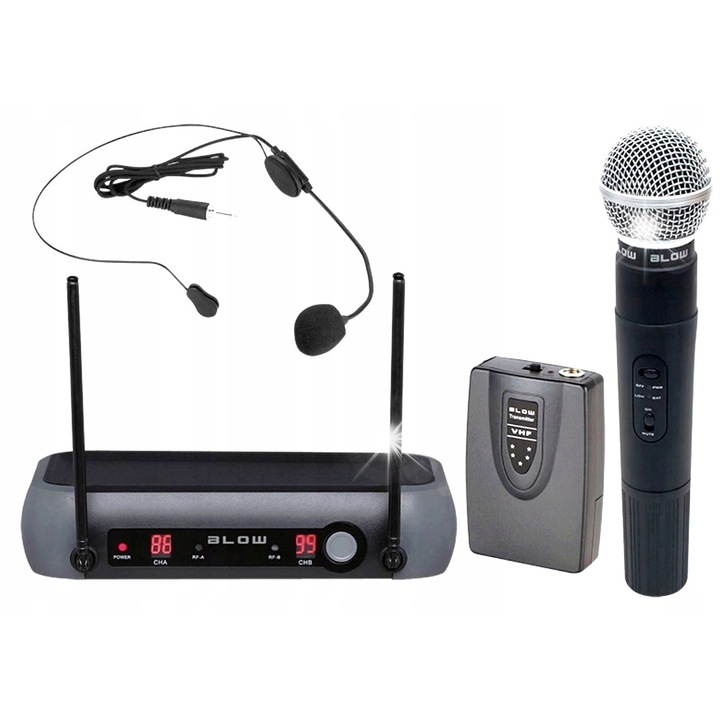 BLOW vezeték nélküli mikrofonkészlet, 2 mikrofon, 50 m, dinamikus és fejhallgató típusú