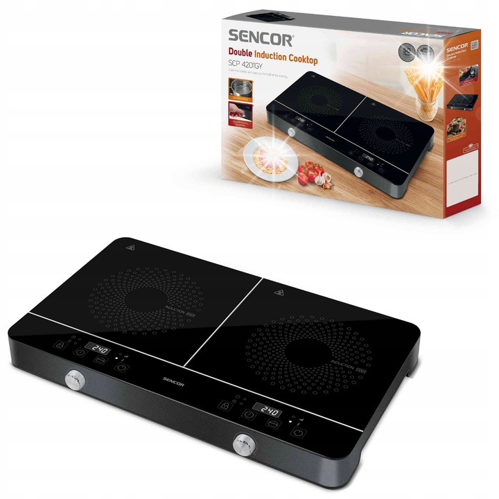 Sencor SCP 4201GY indukciós elektromos főzőlap, 3500W, 2 főzőzóna, fekete, 580x355x75mm