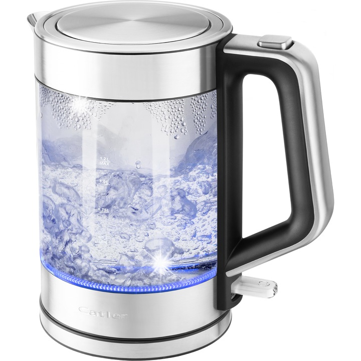 Fierbator Catler KE 410, 2200W, 1,5L, sticla transparenta, otel inoxidabil, design cu doua pereti