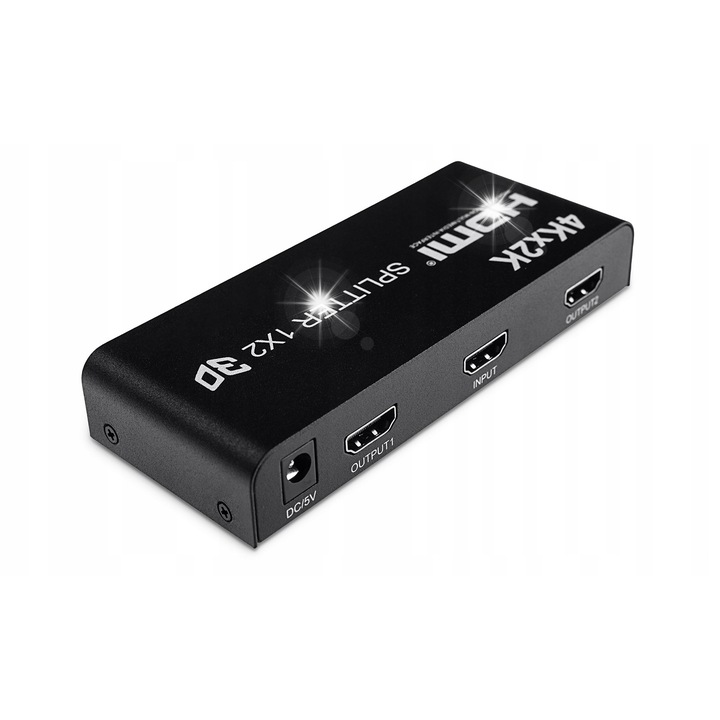 SPlitter HDMI 1x2 Spacetronik 4K, 3D, 128x51x23.5mm, tápegységgel