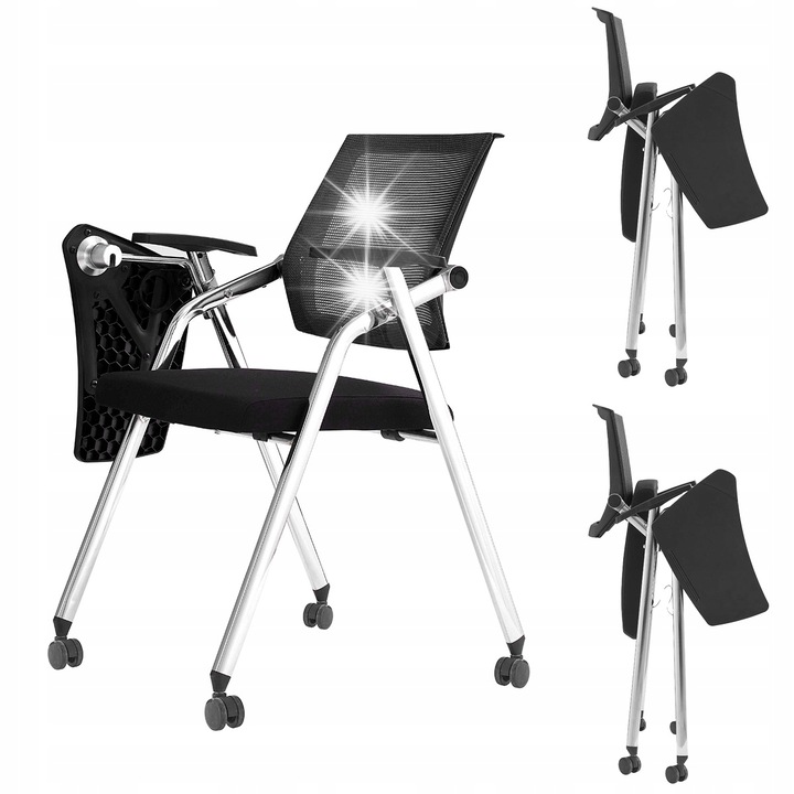 Комплект от 3 сгъваеми офис стола с маса, Spacetronik, черен, 88x60x56см