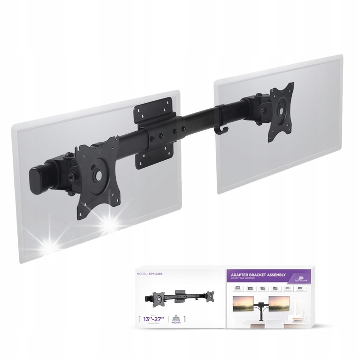 Адаптер за стойка за монитор Spacetronik SPP-020B, 2 монитора, 13"-27", матово черен, 805x120x135mm