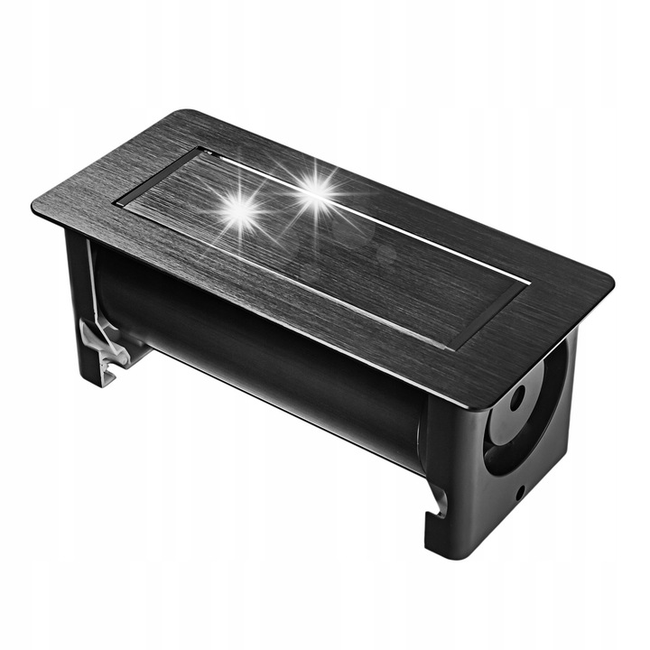 Медиапорт ротативен за бюро Spacetronik, 2 гнезда 110-250V, USB зарядно, HDMI, RJ-45, черен, 26,3x12см