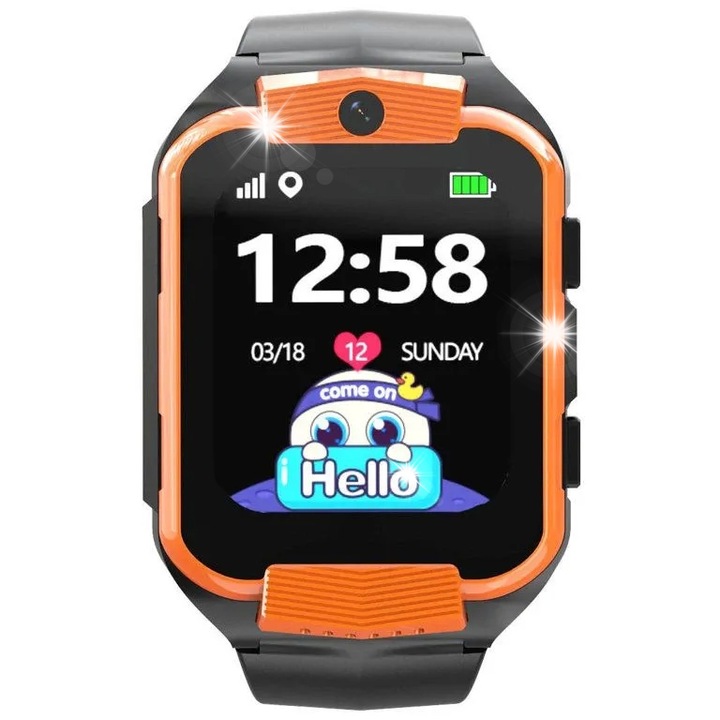 Smartwatch pentru barbati, GRAVITY, Negru/Portocaliu, 730 mAh, 1.85"