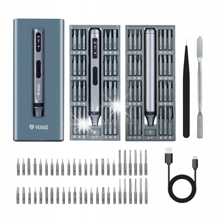 Прецизна електрическа отвертка с акумулаторна батерия, Yenkee, 48 бита, 134,5x17 мм, 427 г