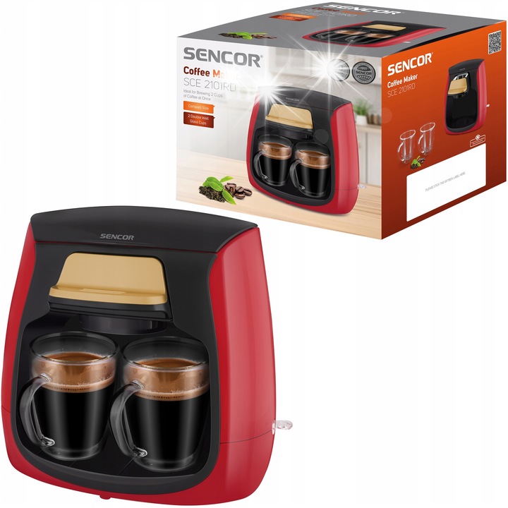 Expres de cafea Sencor SCE 2100BK 500W, capacitate 0,3l, negru, set cu 2 pahare