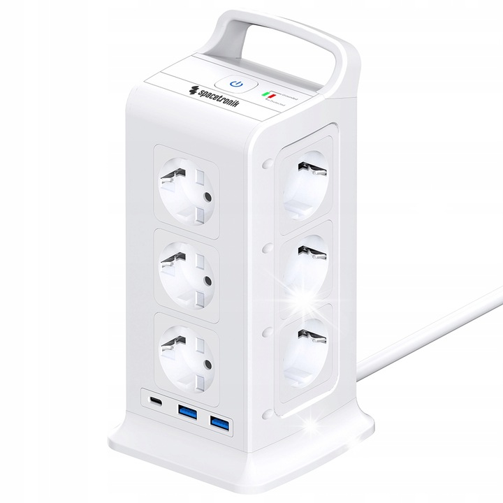 Разклонител Spacetronik, 12 гнезда, 2xUSB, 1xUSB-C, 20W, 2м