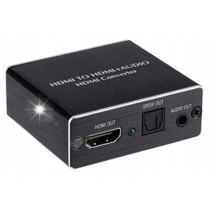 HDMI 4K екстрактор Spacetronik с аудио изход SPDIF и жак 3,5 мм, 1x HDMI IN, 1x HDMI OUT, пълен комплект