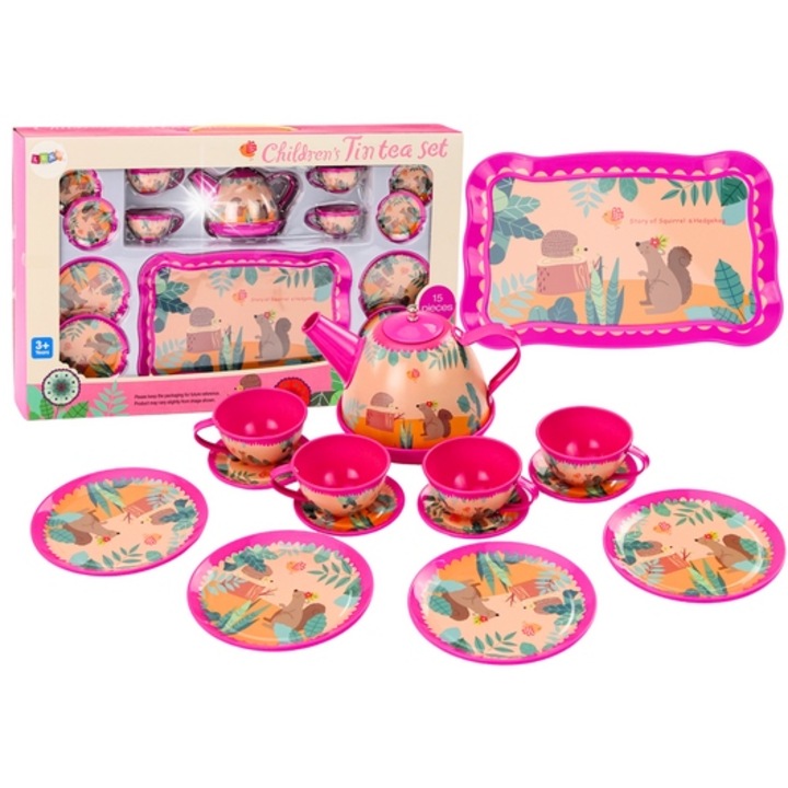 Kávé és teáskészlet, LEAN Toys, 15 darabos, piros színű, 3 év feletti gyermekeknek