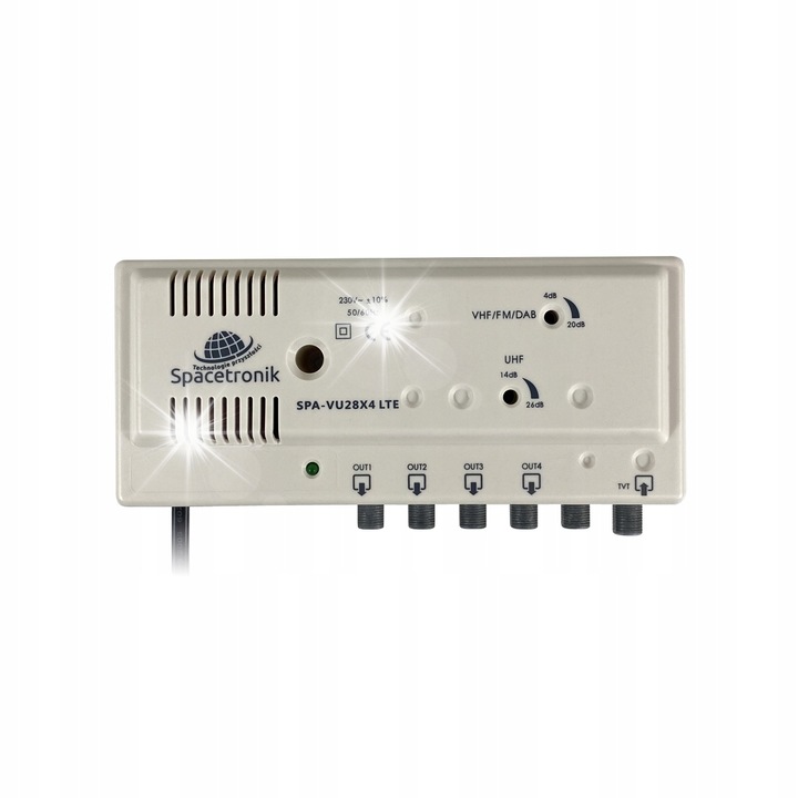 Усилвател за ТВ сигнал 4xOUT Spacetronik, SPA-VU28X4, 28dB, 47-318MHz, 470-700MHz, 230V