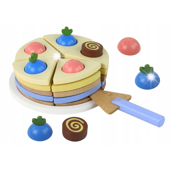 Jokomisiada fából készült torta szett, 8 darabos, többszínű, 18x11x19cm, 3 év feletti gyermekeknek