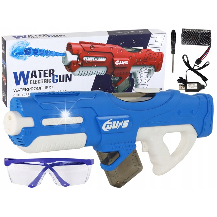 Пистолет за вода LEAN TOYS, 750мл, син, комплект с очила, 56x22x6см