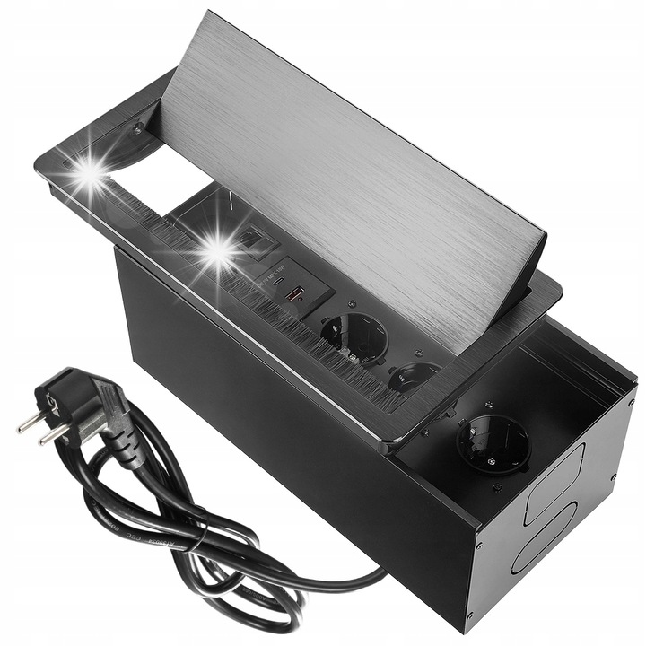 Троен контакт за плот с USB, отваряне Spacetronik, прибиращ се, черен