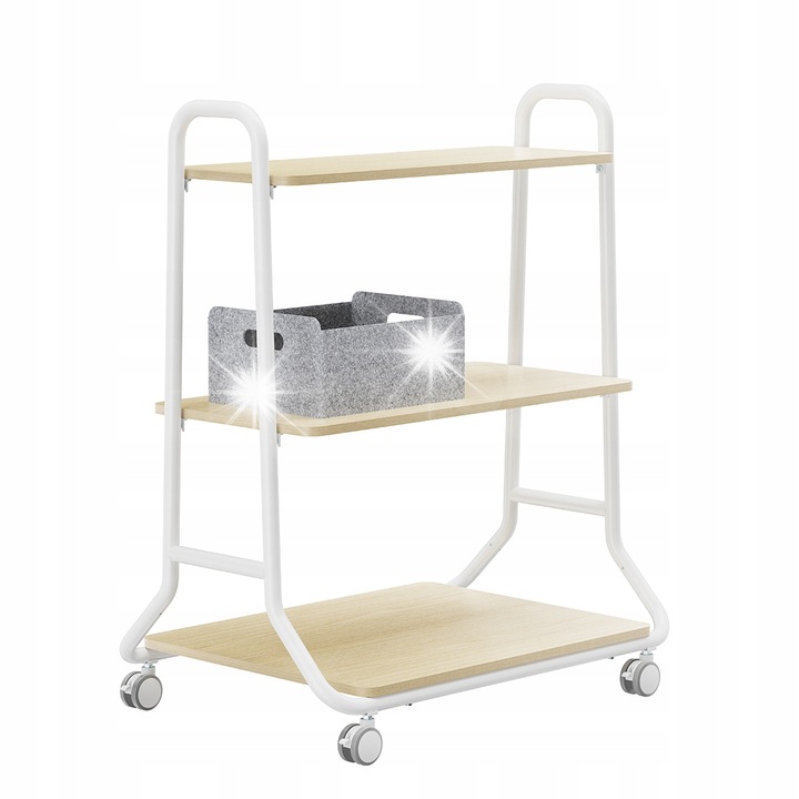 Mobil polcos kocsi 3 polccal, Spacetronik, fém, fehér, méretei 863x570x1064mm, terhelhetőség 60kg, kerekekkel és fékezhető kerekekkel