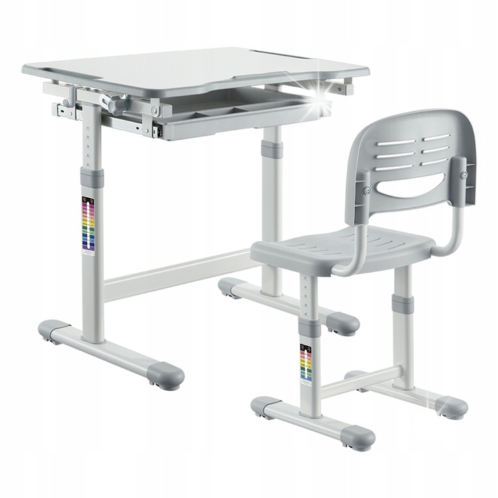 Set birou si scaun pentru copii Spacetronik, reglabil, gri, pana la 100kg