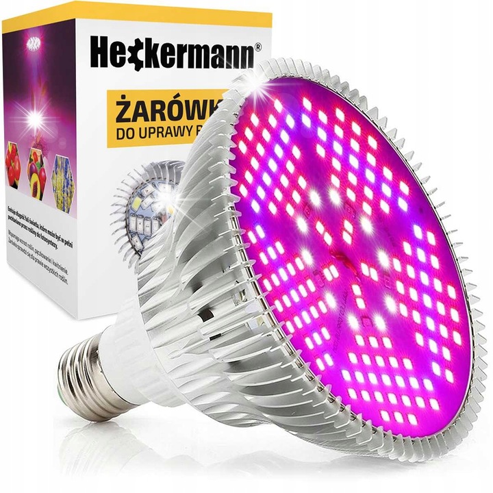 LED GROW лампа Heckermann 100W E27, 150 LED, многоцветна, за отглеждане на растения