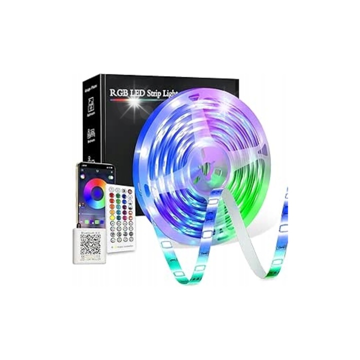 Banda LED 20M RGB cu Bluetooth, aplicatie mobila, control prin pilot, set