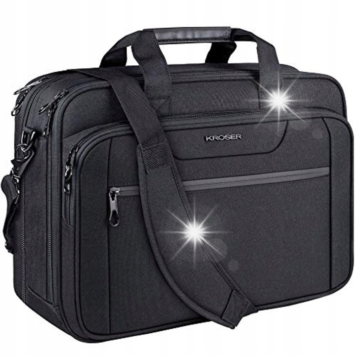 Laptop táska 18", Kroser, vízálló, RFID rekeszekkel, fekete, 18"x12,8"x7,5"/9,5"