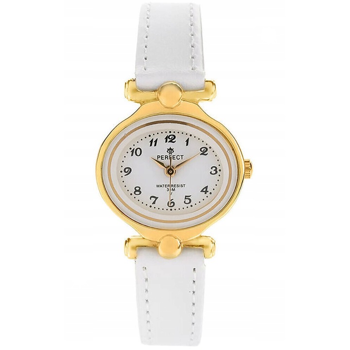 Детски часовник Perfect L115-01 бял/златист, кварцов механизъм, 26x8мм, комплект с кутия за причастие