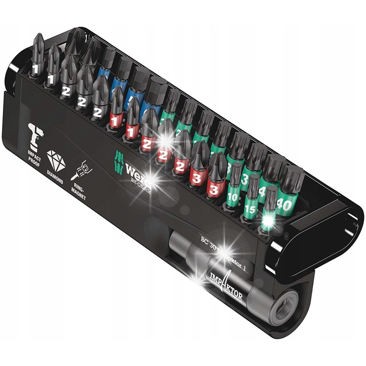 Set de biti Wera Bit-Check 05057690001, 30 biti, cu suport magnetic, dimensiuni variate