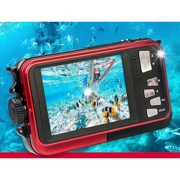 Realishot WP8000 vízálló digitális fényképezőgép, 24MP, 16x digitális zoom, 2.7 inch, piros
