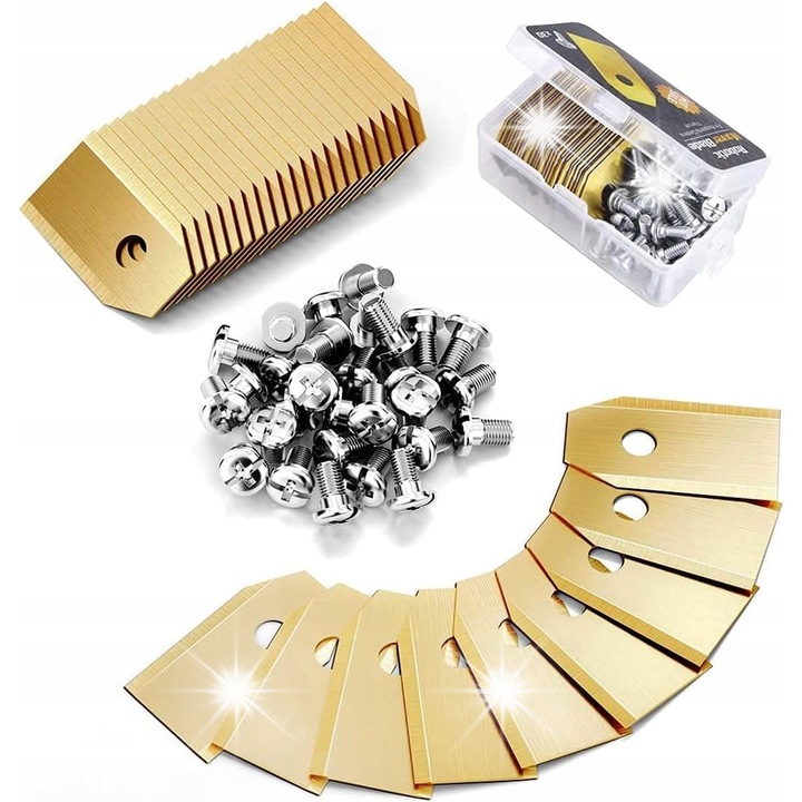 Комплект от 30 резервни остриета за роботизирана косачка, титан, 35x18x0.75 мм, златни